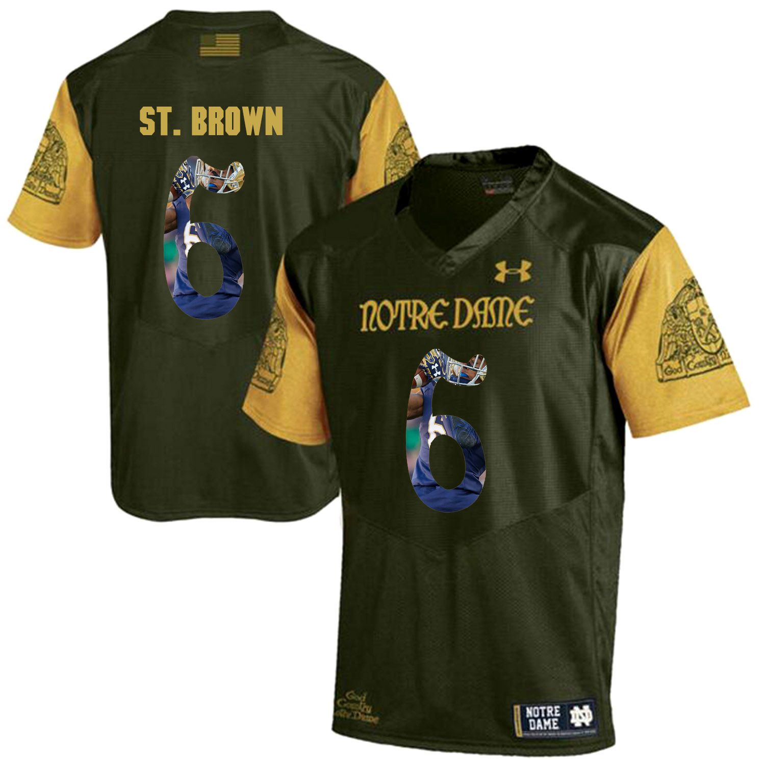 Men Norte Dame Fighting Irish #6 St.Brown Green Fashion Edition Customized NCAA Jerseys